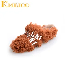 

Kmeioo Winter Woman Slipper Faux Fur Shoes Two Band Flat Round Toe Cony Hair Casual Slides Slip On Plush Ladies Shoes