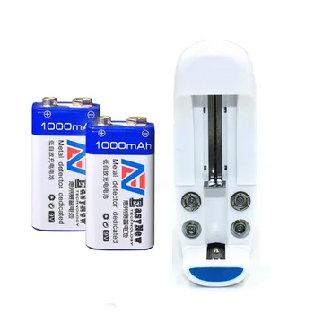 

NEW 2PC 9V 1000MAH rechargeable l i-ion battery + Universal 9v aa aaa 18650 cr123a battery charger