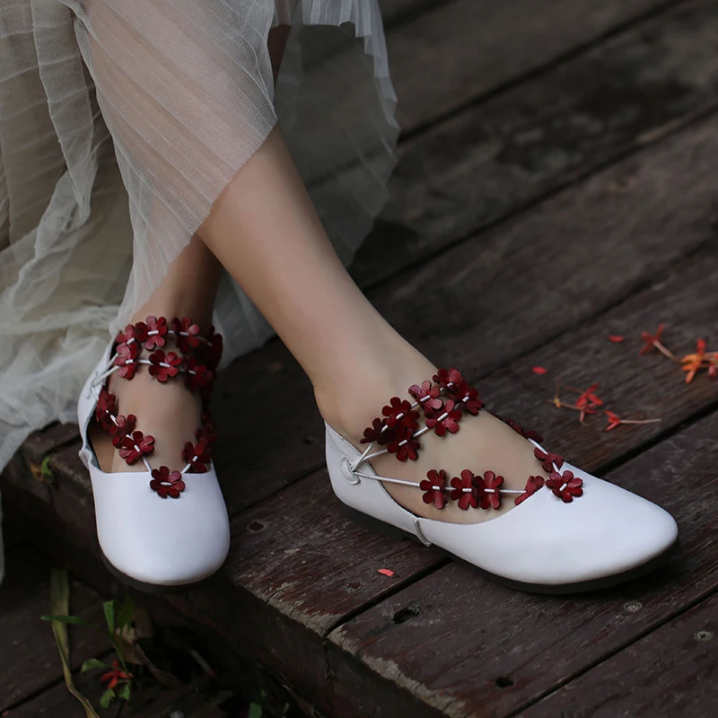 

Genuine leather shoes women shallow mouth flats soft bottom handmade flowers leisure flat shoes 218 spring summer autumn