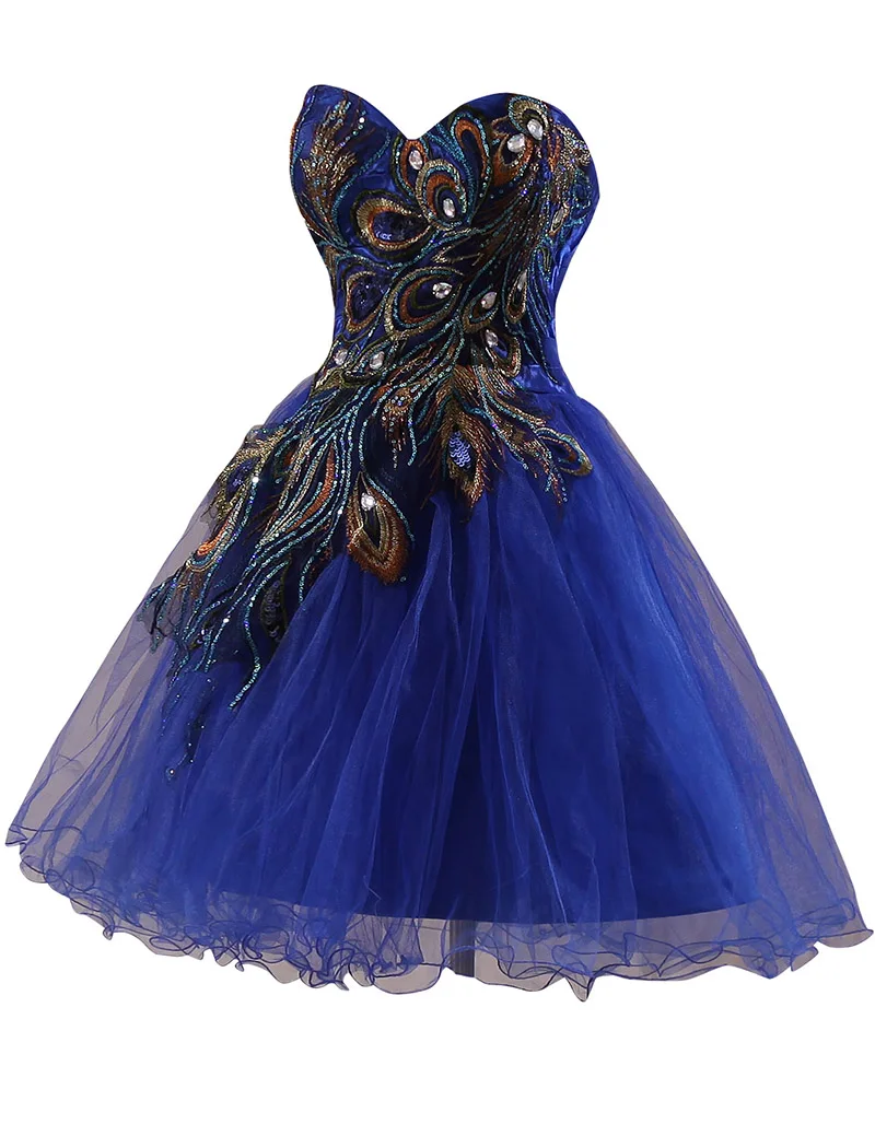169 2017 New Peacock Lace Royal Blue Black Short Prom Dress Cheap Homecoming Graduation Dress (3)
