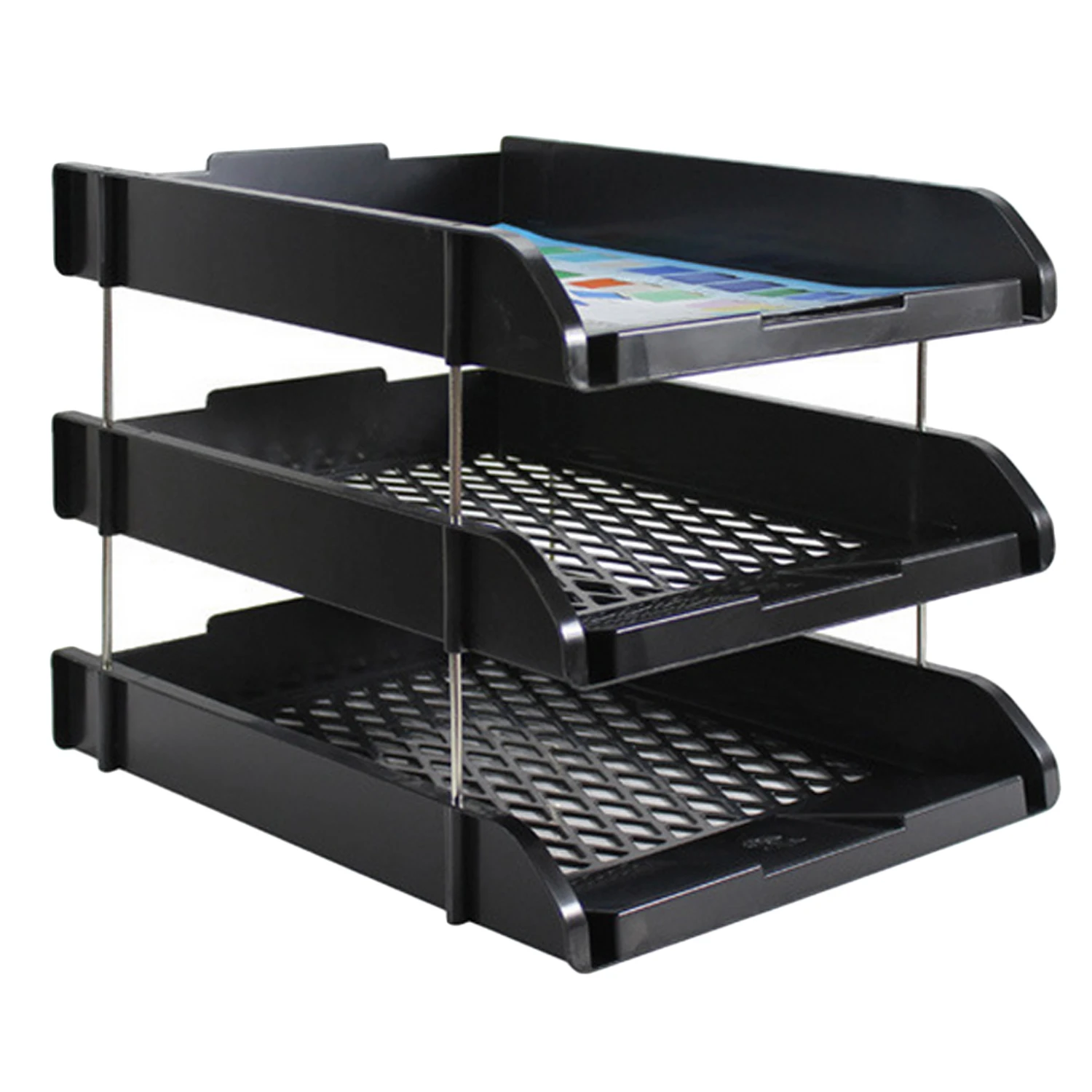 

3-Tier Detachable PP Mesh File Holder Stand Organizer Document Tray for Magazine Letter Paper Document Home Office Desk Black