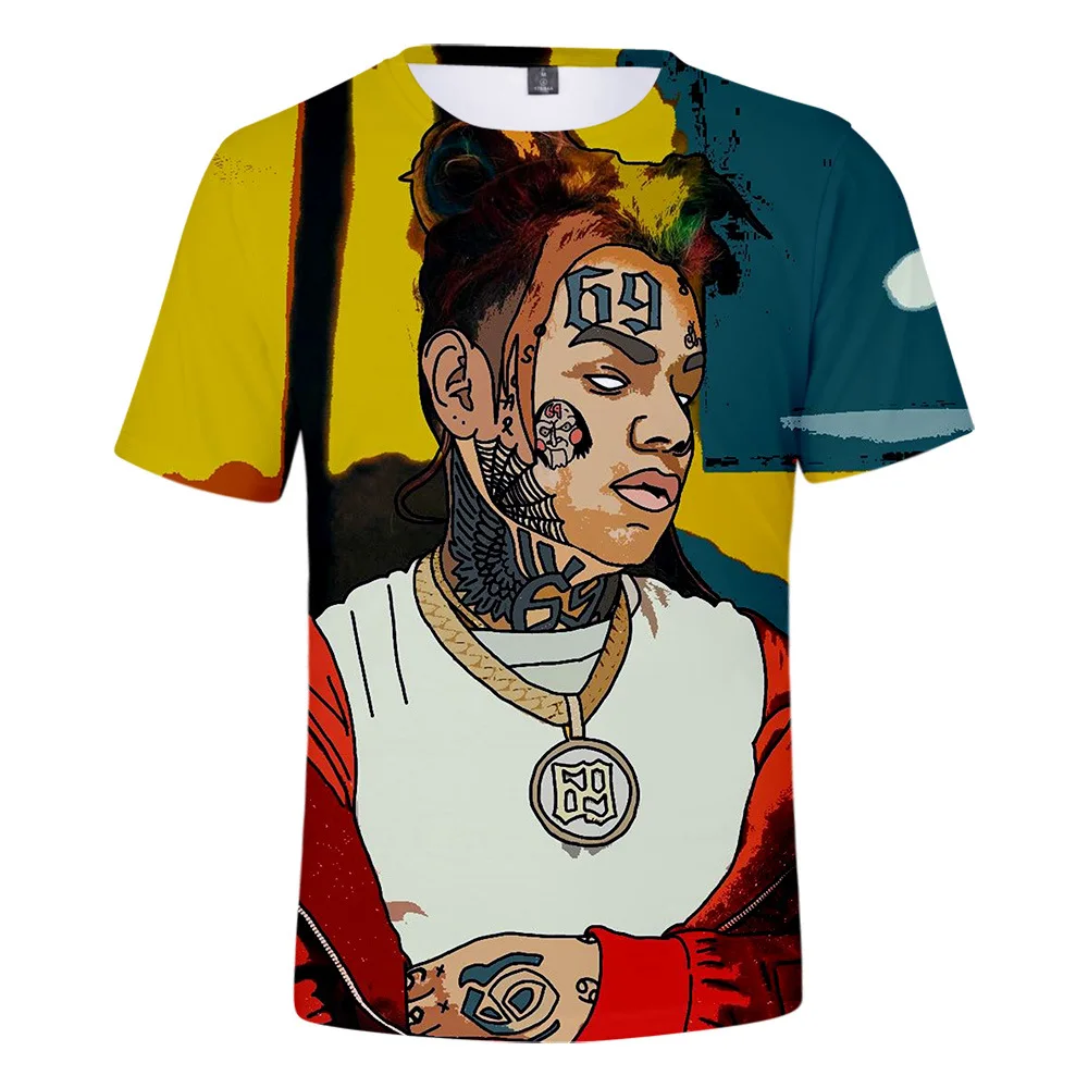 Футболка с 3D принтом в стиле хип хоп футболка коротким рукавом и о вырезом 69 6ix9ine