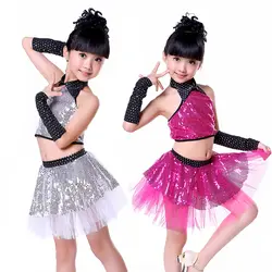 2018 джаз танцевальные костюмы для девочек блесток юбка-пачка дети хип-хоп костюм детский день стрит этап одежда для сцены DN1913