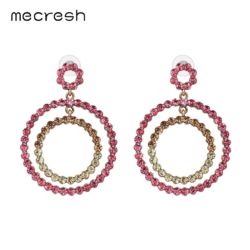 

Mecresh Korean Pink Crystal Circle Hanging Earrings Fashion Jewelry Rhinestone Geometric Women Earrings Christmas Gift MEH1193
