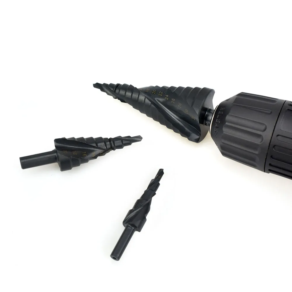 NEWACALOX 4-32MM HSS Cobalt Step Drills Nitrogen High Speed Steel Spiral for Metal Cone Drill Bit Set Triangle Shank Hole Cutter