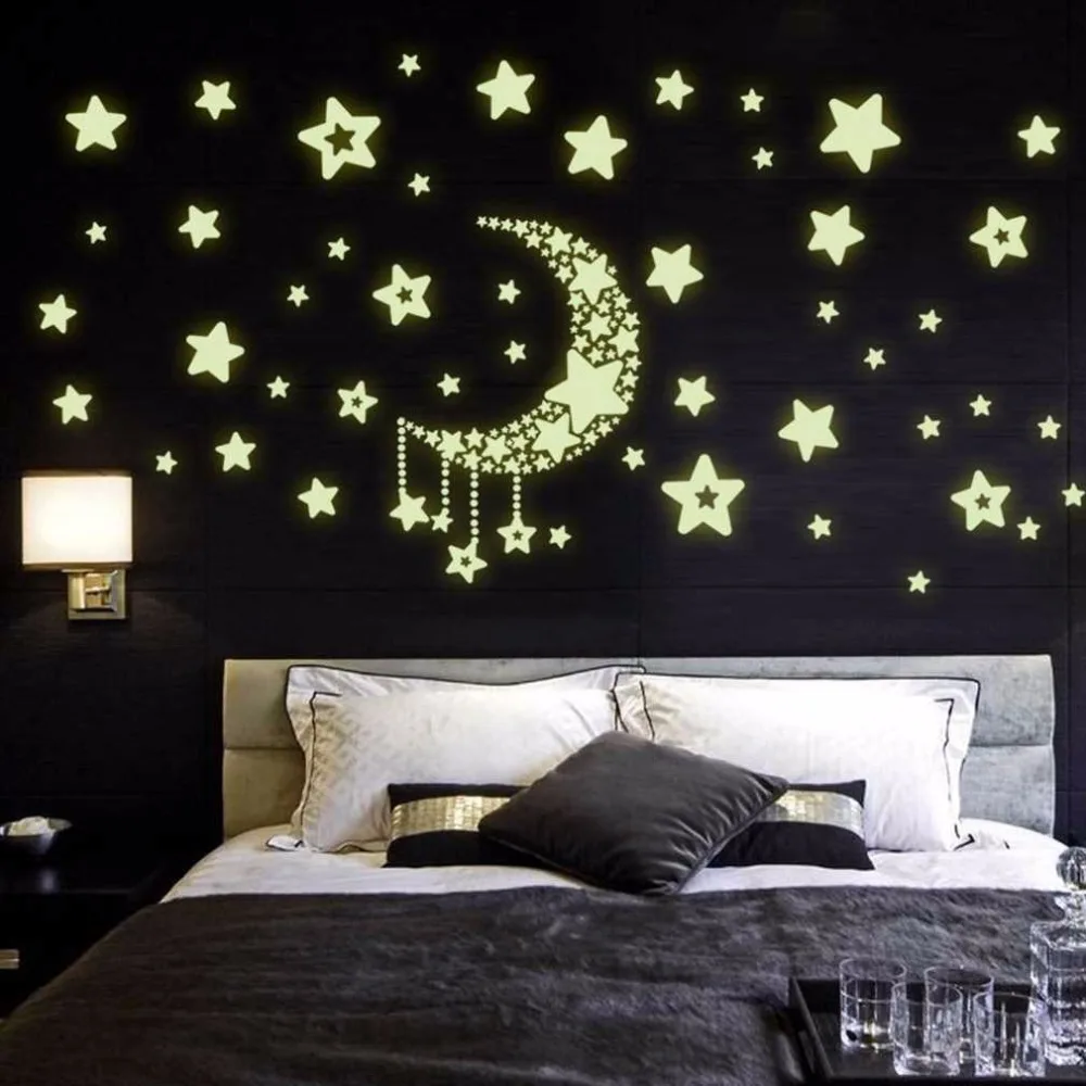 2017 New DIY Night Light Glow In The Dark Moon Stars Wall Stickers Home