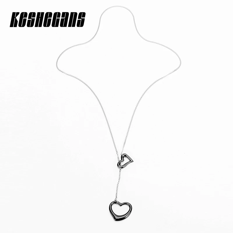

New Hollow Out Heart Long Necklace Classic Black White Simple Sweater Necklaces Pendants For Women Fashion Jewelry Sweater Chain