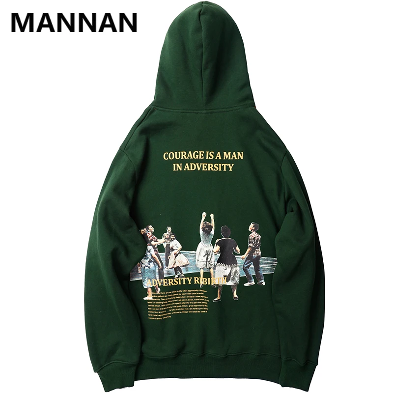 

MANNAN Dark Icon Courage is Man Printed Hoodie Men Streetwear Pullover Men's Sweatshirts and Hoodie Green/White 2019