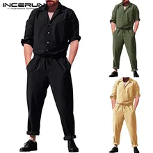 INCERUN, модный мужской комбинезон, комбинезоны с карманами, длинные рукава, джоггеры, уличная одежда, на пуговицах, свободные повседневные штаны, комбинезон, мужские комбинезоны