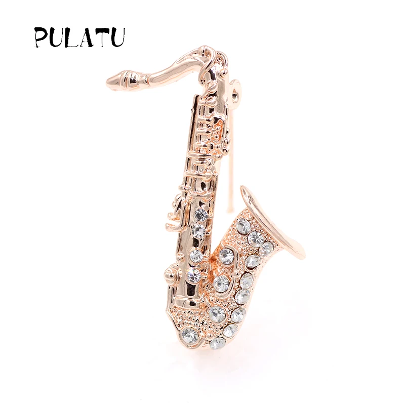 

Pulatu Musical Instruments Series Women Brooches Sachs Trumpet Violin Tuba Rhinestone Inlay Party Supplies Brooch Pins For Scarf