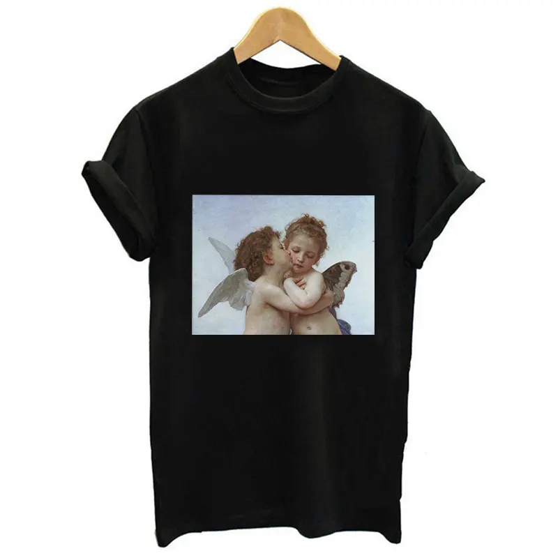 Новинка, женская модная футболка Tumblr, Харадзюку, с принтом, короткий рукав, Круглый ворот, топ, футболка, микеланжело, футболки для женщин, 3 цвета - Цвет: 1224-Black