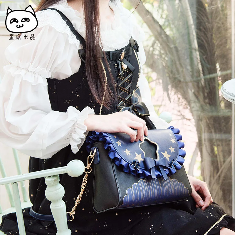 

Princess sweet lolita bag Original Japanese minority sweet soft sister satchel heart printing bow tie shoulder bag WG016