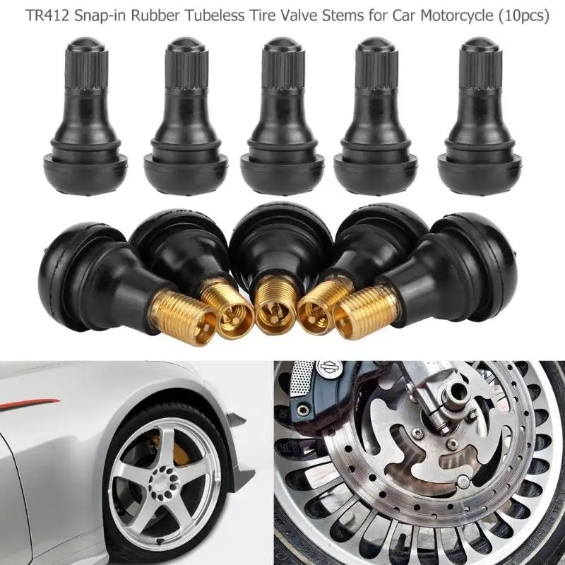 

VODOOL TR412 Snap-in Black Rubber Tubeless Tire Tyre Valve Stems for ATV Car Motorcycle Auto Replacement Parts Valve Stems Caps