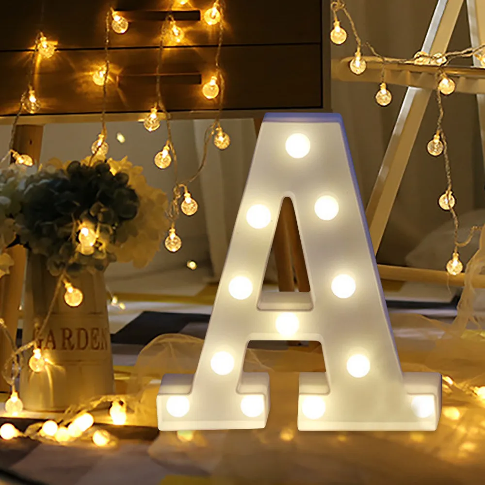 English Alphabet LED Letter Lights Light Up White Plastic Letters Luminous Romantic Wedding Party Decoration Christmas 22cm - Цвет: A