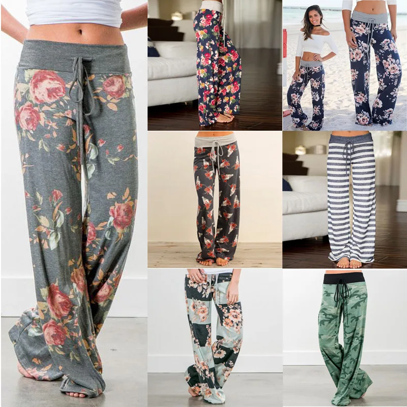 Spring autumn Women Long Pants Loose Floral Print 