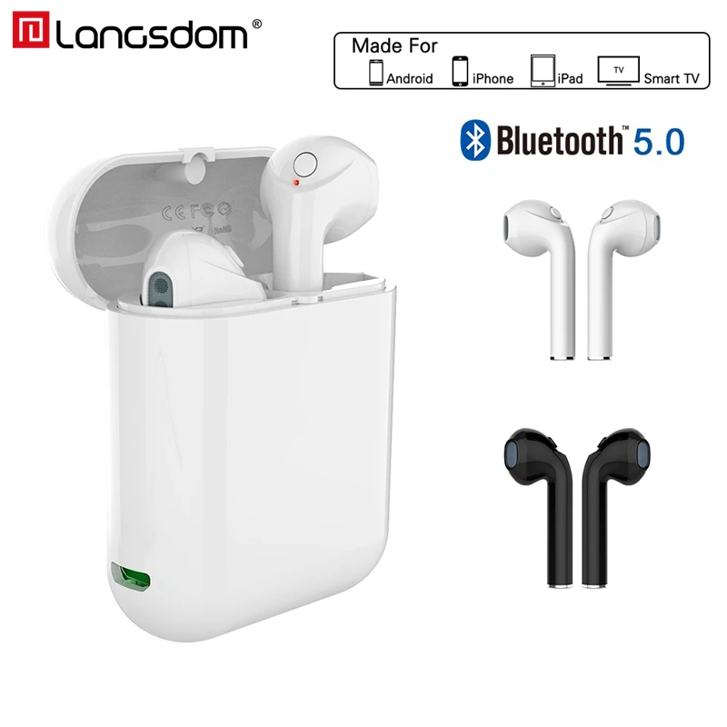 Langsdom номер T7 True Беспроводной наушники мини Hi-Fi Bluetooth V5.0 наушники с HD Mic Спортивные Беспроводные наушники для iphone Samsug