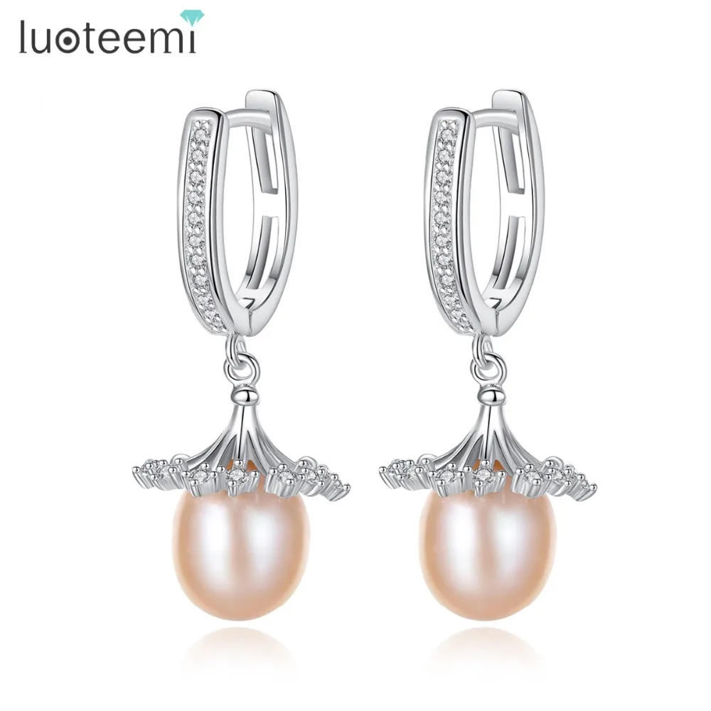 LUOTEEMI 925 Sterling Silver Freshwater Cultured Pearl Drop Bridal Dangle Earrings For Women CZ Crystal Fashion Wedding Jewelry LUOTEEMI 925 Sterling Silver Freshwater Cultured Pearl Drop Bridal Dangle Earrings For Women CZ Crystal Fashion Wedding Jewelry