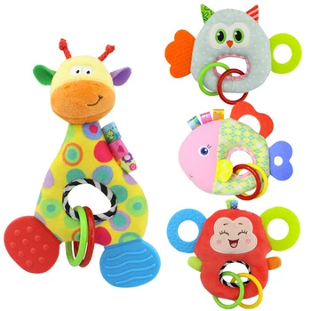 

WIth Teether Baby Toy Plush Infant Baby Development Soft Giraffe Animal Handbells Handle Toys Dropshipping