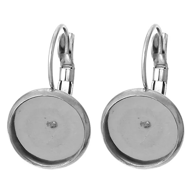 Doreenbeads Stainless Steel Lever Back Clips Earring Findings Dull Doreenbeads Stainless Steel Lever Back Clips Earring Findings Dull Silver Color Cabochon Settings Fits 12mm