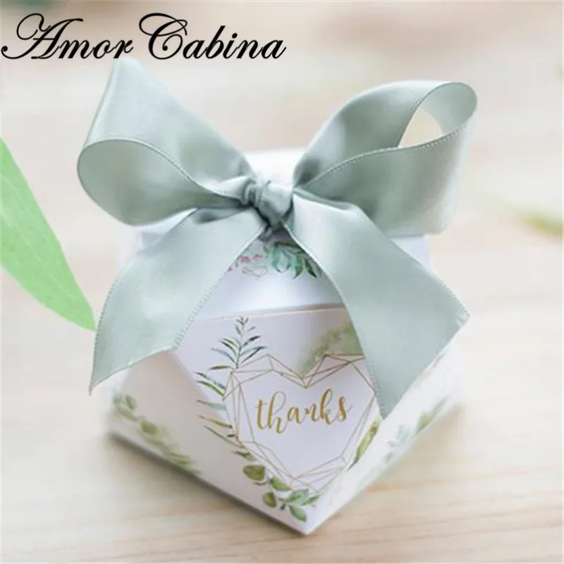 

30pcs New diamond shape green leaf forest style THANKS candy chocolate box wedding like gift party supplies gift box
