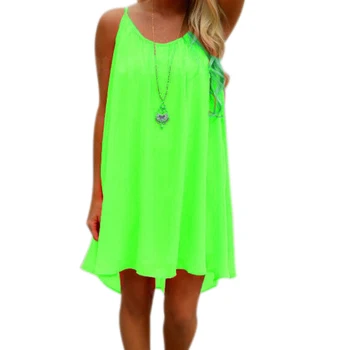 

Newly Sexy Women Summer Chiffon Strap Dress Casual Loose Sleeveless Solid Beach Dresses Plus Size 5XL DO99