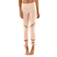 2018 Mesh Patchwork Black Pink Bandage Cross Leggings Women High Waist Sporting Pants Fitness Gymming Lady