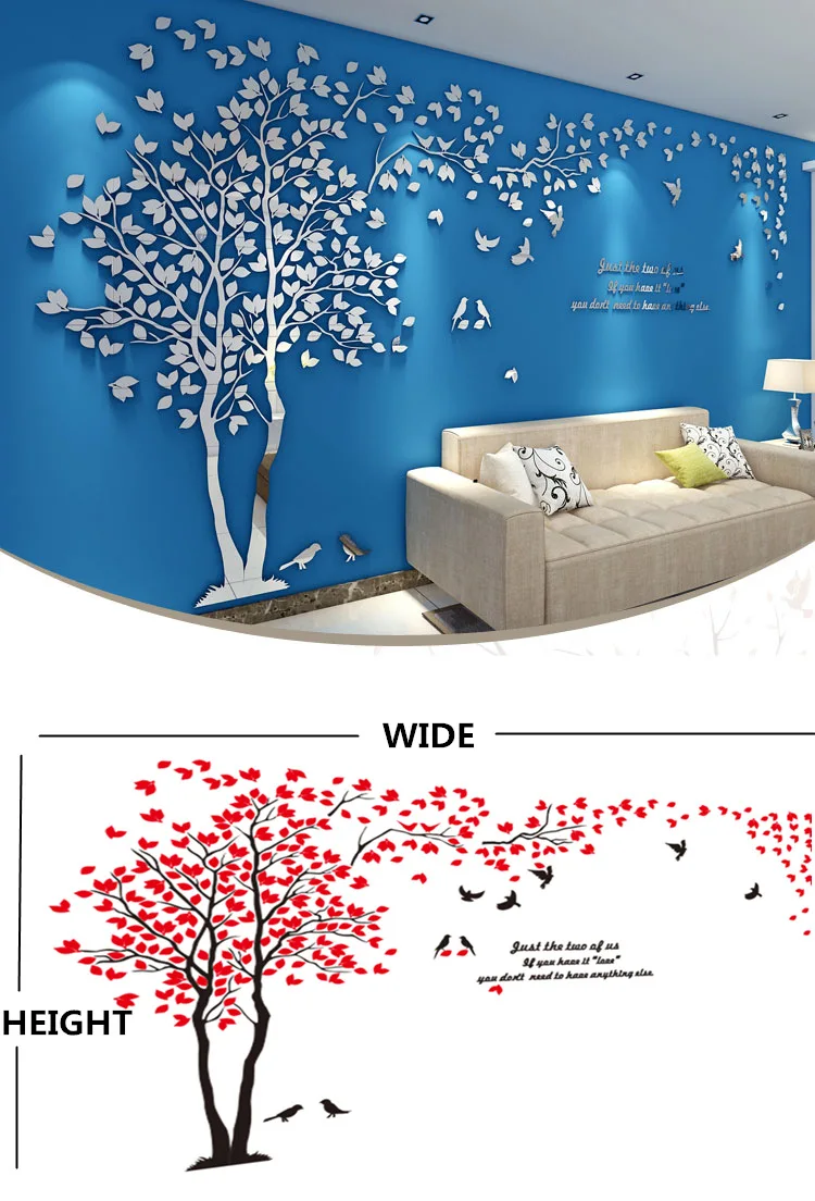 3D стикер на стену, дерево любви с птицей, кролик, наклейки на стену, украшение для гостиной, акриловые наклейки на стену, ТВ фон, обои