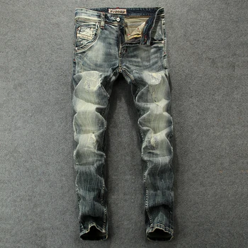 

Fashion Streetwear Men Jeans Retro Vintage Slim Fit Ripped Jeans Men Denim Hip Hop Pants Italian Style Classical Jeans Homme