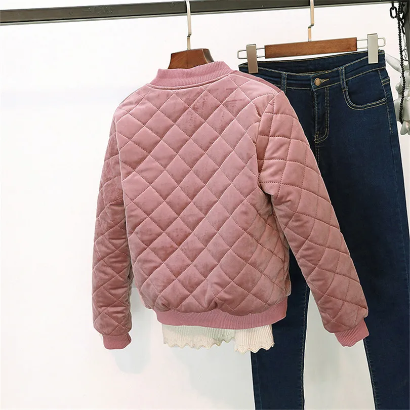 Autumn Winter Women Short Cotton Coats Warm Thicken Velvet Parka Jackets Students Baseball Outerwear Solid Bombers Tops AB756 Autumn Winter Women Short Cotton Coats Warm Thicken Velvet Parka Jackets Students Baseball Outerwear Solid Bombers Tops AB756