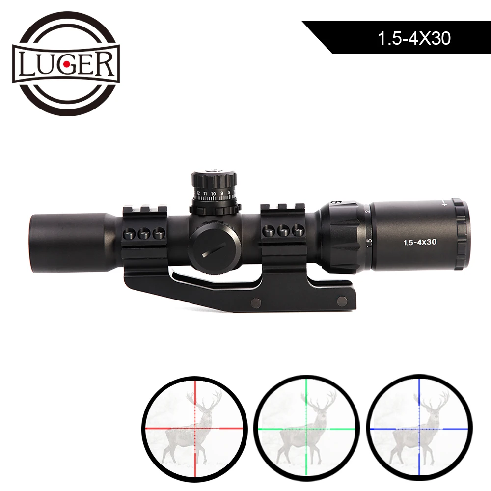 LUGER 1,5-4x30 тактический оптический прицел RGB с подсветкой Mil-dot Сетка с офсетным ткацким креплением охотничьи прицелы Fit VEG47 T15