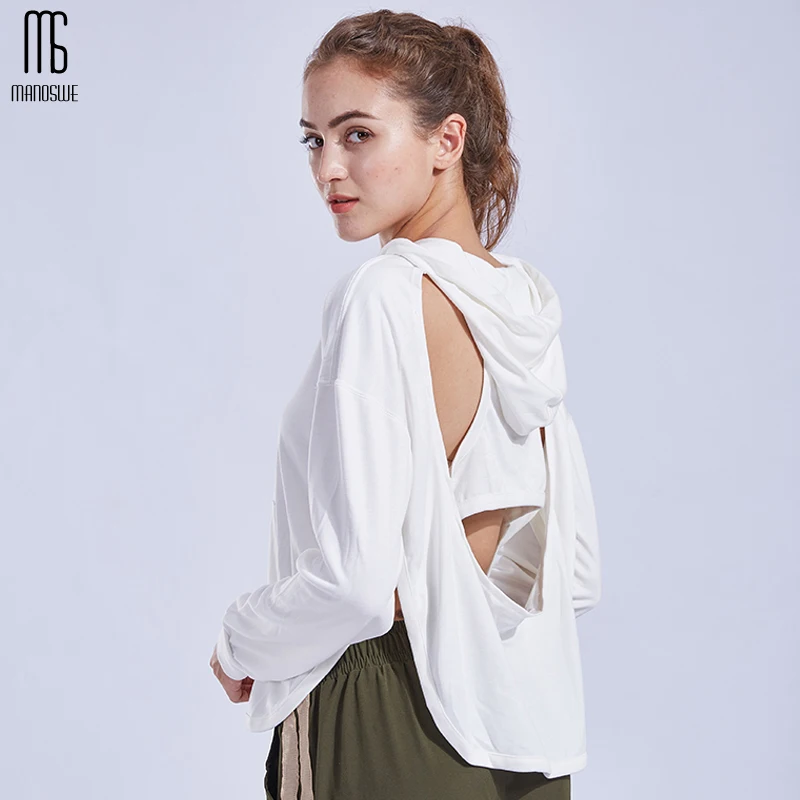 

Backless Yoga Top Gym Clothing Sport Top Women Hooded Long Sleeve Running Fitness Clothing Breathable Shirt Workout Clothes High