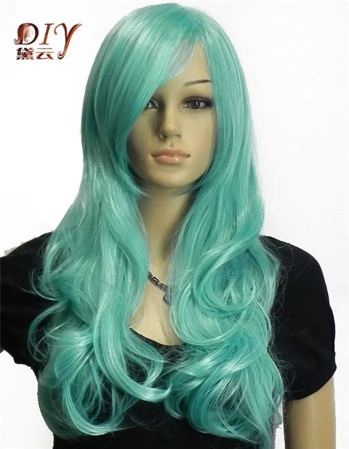 DIY-WIG Women Light Green Long Wig Heat Resistant Wavy Hair Full Cosplay |