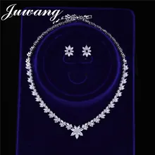 Бренд juwang, красивый свадебный комплект ювелирных изделий с цветами для невесты, роскошный модный кубический цирконий, ожерелье, серьги, набор на День святого Валентина