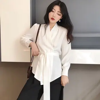 

New Fashion Vintage Red Satin Shirt Women Long Sleeve Womens Tops And Blouses Chemise Femme BF Style Ladies Tops Blusas