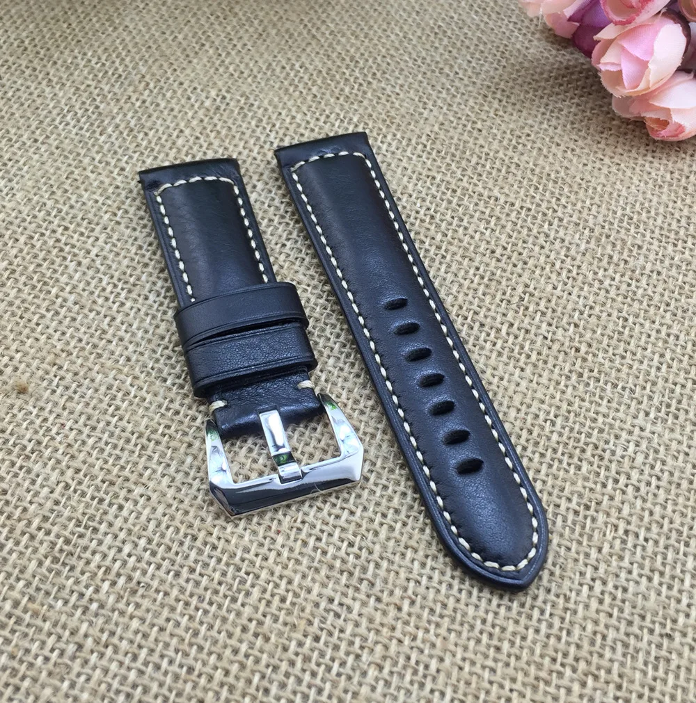 Onthelevel handmade Fashion Genuine leather watchband straps black  20mm 22mm watches men bracelet high quality