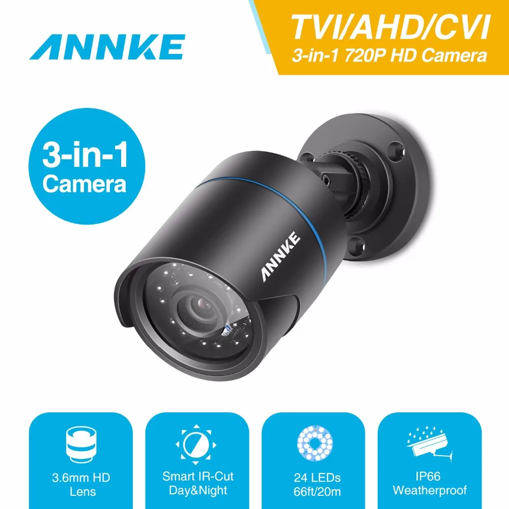 

ANNKE 720P 1MP Camera HD 3-in-1 TVI/AHD/CVI CCTV Security Camera IP66 weatherproof Indoor outdoor PAL CCTV Surveillance Camera