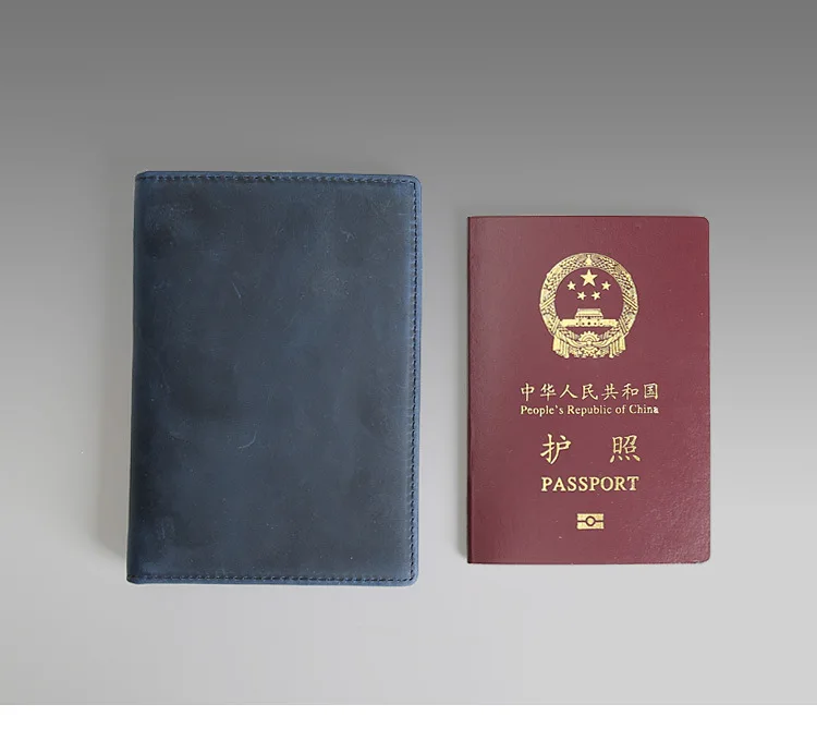 Оригинальная кожаная сумка для паспорта Crazy Horse, кожаная дорожная сумка, кошельки для кредитных карт, Мужская Обложка для паспорта с карманом для монет на молнии - Цвет: Синий
