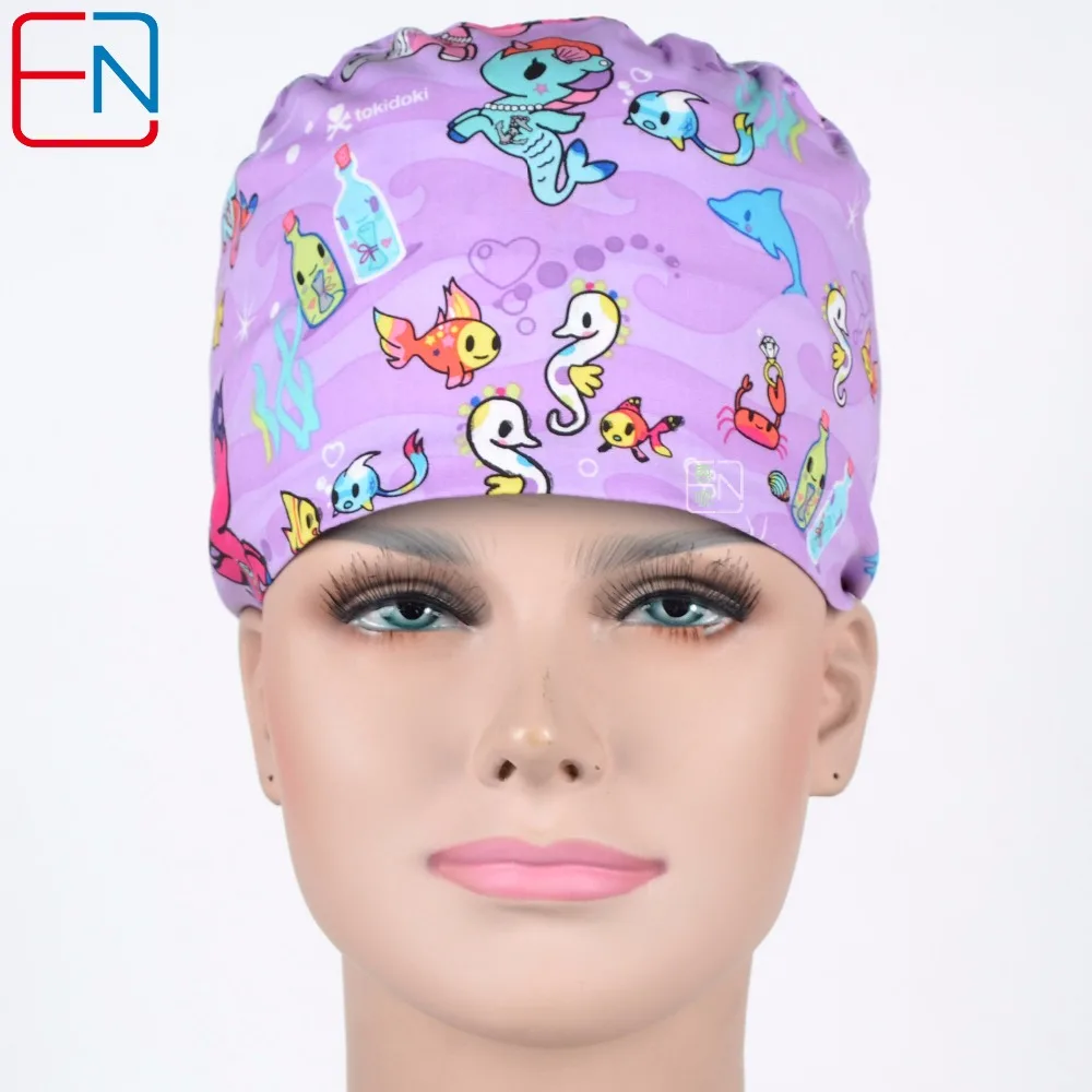 Hennar Women Surgical Caps Masks Doctor Cartoon Print Light Purple