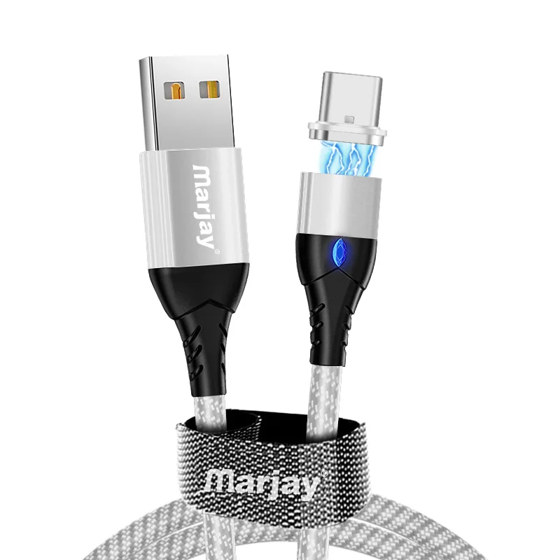 Marjay Магнитный usb type-C кабель для samsung Galaxy S10e Plus Xiaomi Быстрая зарядка USB-C зарядное устройство для мобильного телефона USBC type-C кабель - Цвет: Silver Type C Cable