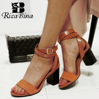 

RIZABINA New Arrival Women Sandals High Heels Summer Shoes Women Fashion Ankle Strap Office Lady Retro Footwear Size 34-39