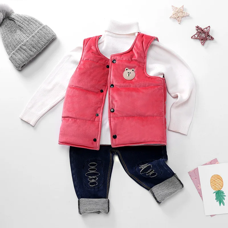 Tammy Ada/ г.; утепленный зимний хлопковый жилет; детский однотонный модный бархатный жилет для малышей; детский жилет; Одежда для мальчиков и девочек; куртка; пальто - Цвет: watermelon red
