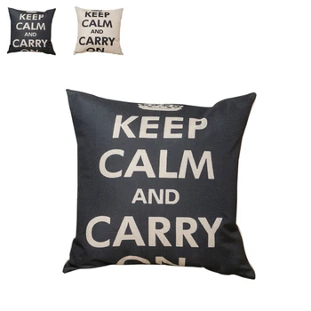 

Keep Calm and Carry On Letter Cotton Linen Decorative Pillow Cover Case