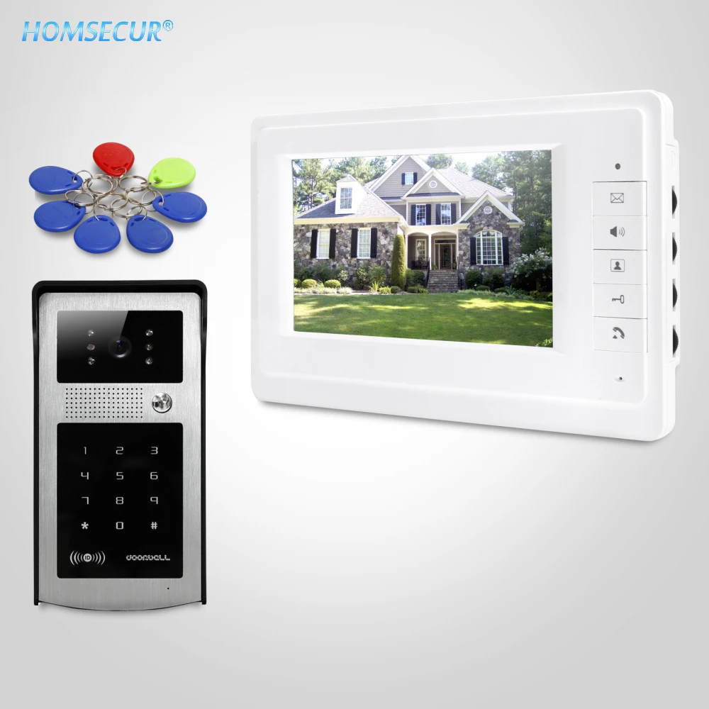 HOMSECUR 7\ Video Door Entry Phone Call System With Keyfobs Password Keypad For Apartment XM701 + XC004-S