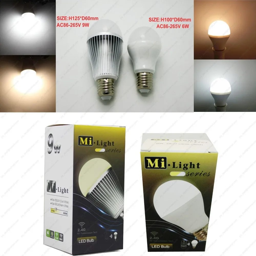 

2.4G Mi.light E27 9W or 6W Color Temperature Adjustable Dual White(CW/WW) CCT LED Bulb Wifi Compatible for Android/iOS