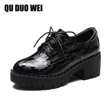 Bacia 2018 New Spring Autumn Women Pumps Sqaure High heels Casual Shoes Cow Leather Female Creepers
