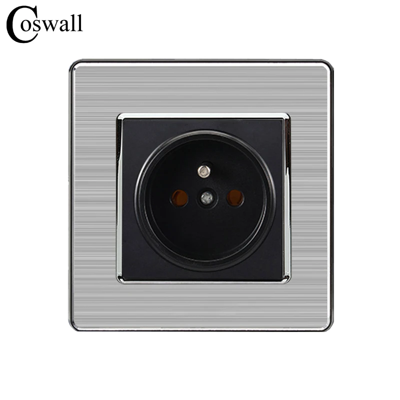 COSWALL 16A French Standard Wall Socket Luxury Power Outlet Stainless