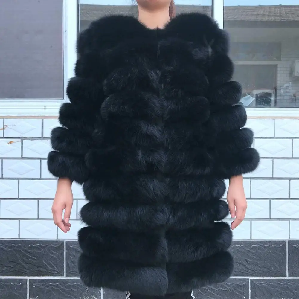 Real fur Real Fox Fur Coat Women Natural Real Fur Jackets Vest Winter Outerwear Women Clothes - Color: black