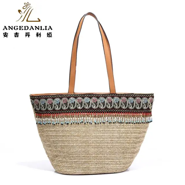 Embroidered High Qality New Fashion Women Summer Straw Bags Beach Embroidered High Qality New Fashion Women Summer Straw Bags Beach Tote Handbags Shoulder Bag Cross