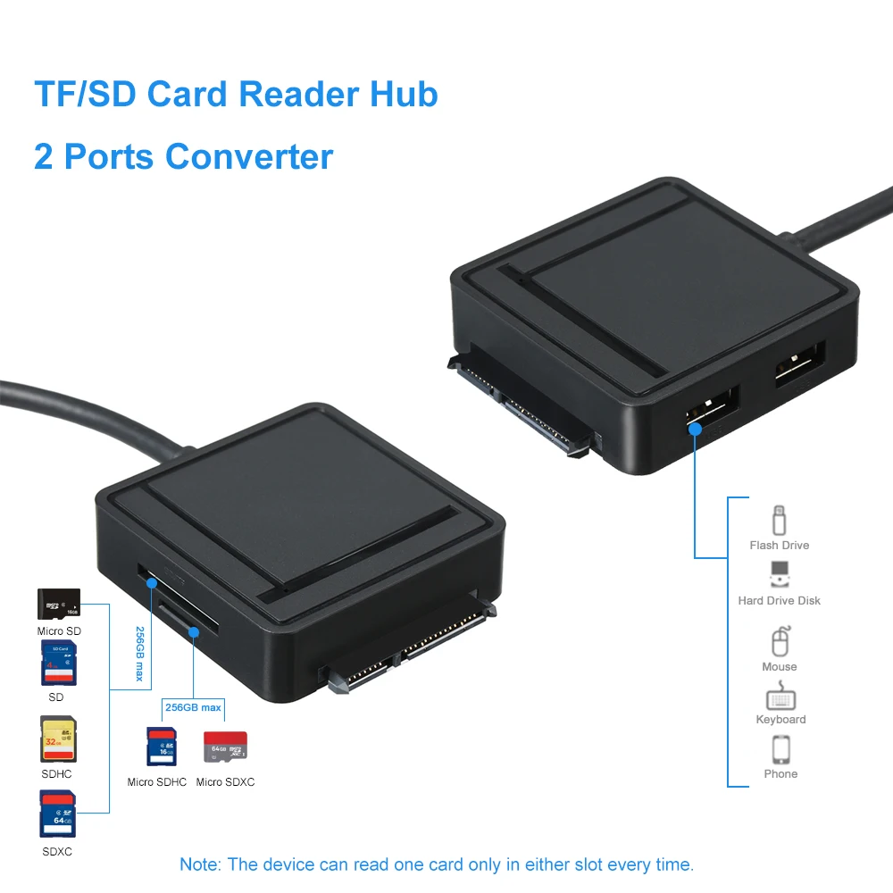 2.5 /'/' SATA to USB 3.0 Adapter TF SD Card Reader 2 port USB3.0 for 2.5//3.5 SSD