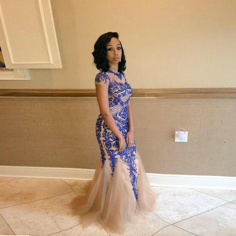 champagne and royal blue dresses